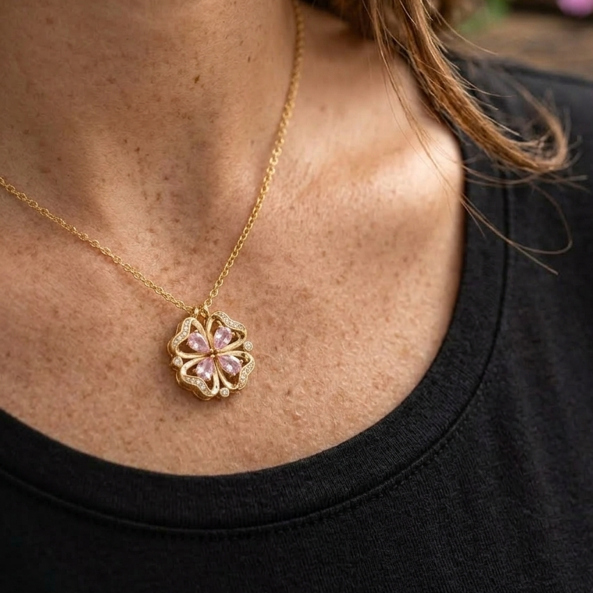 Pink Clover Heart Necklace